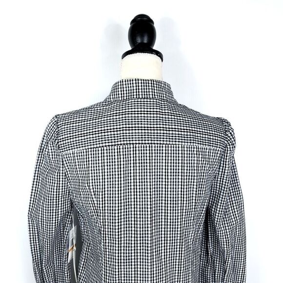 Court & Rowe Rich Black White Gingham Button Front Collared Shirt - Picture 7 of 13